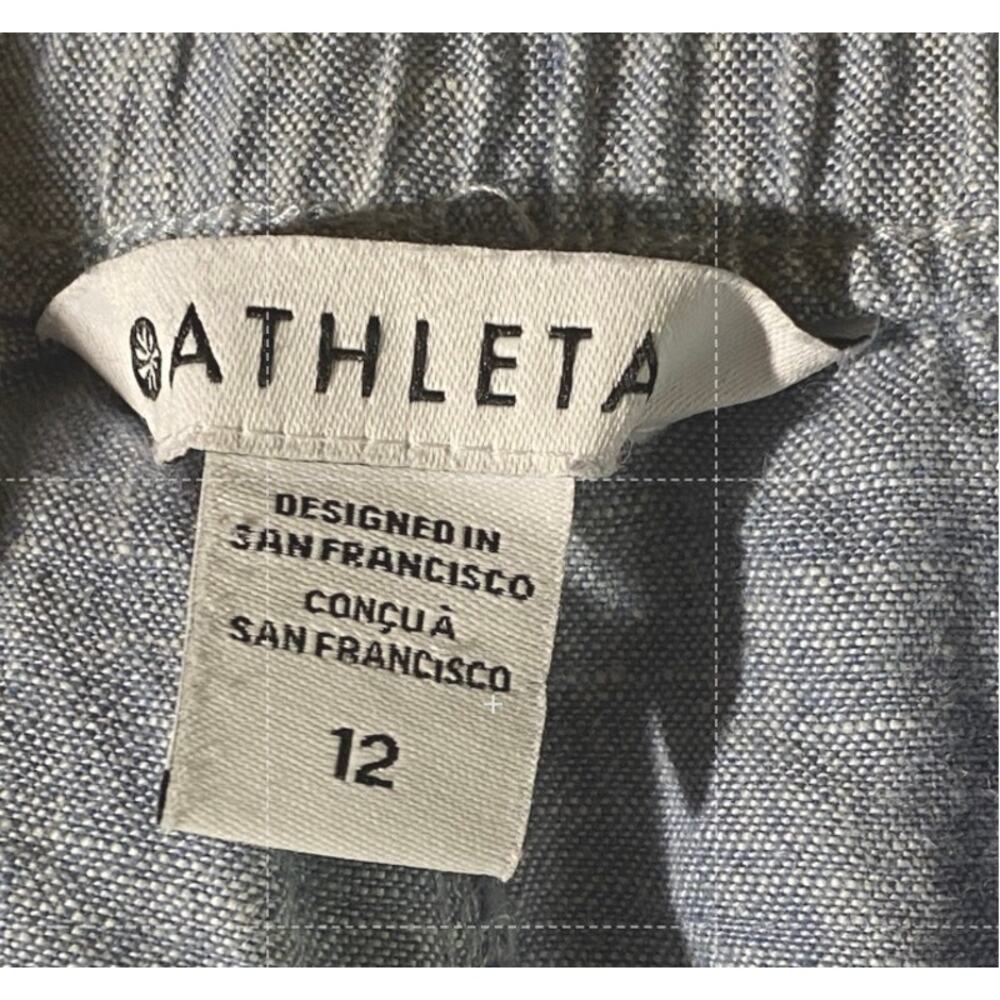 Athleta Womens 12 Linen Wide Elastic Waist/Drawstring Blue Crop Lounge Pant - Picture 3 of 8